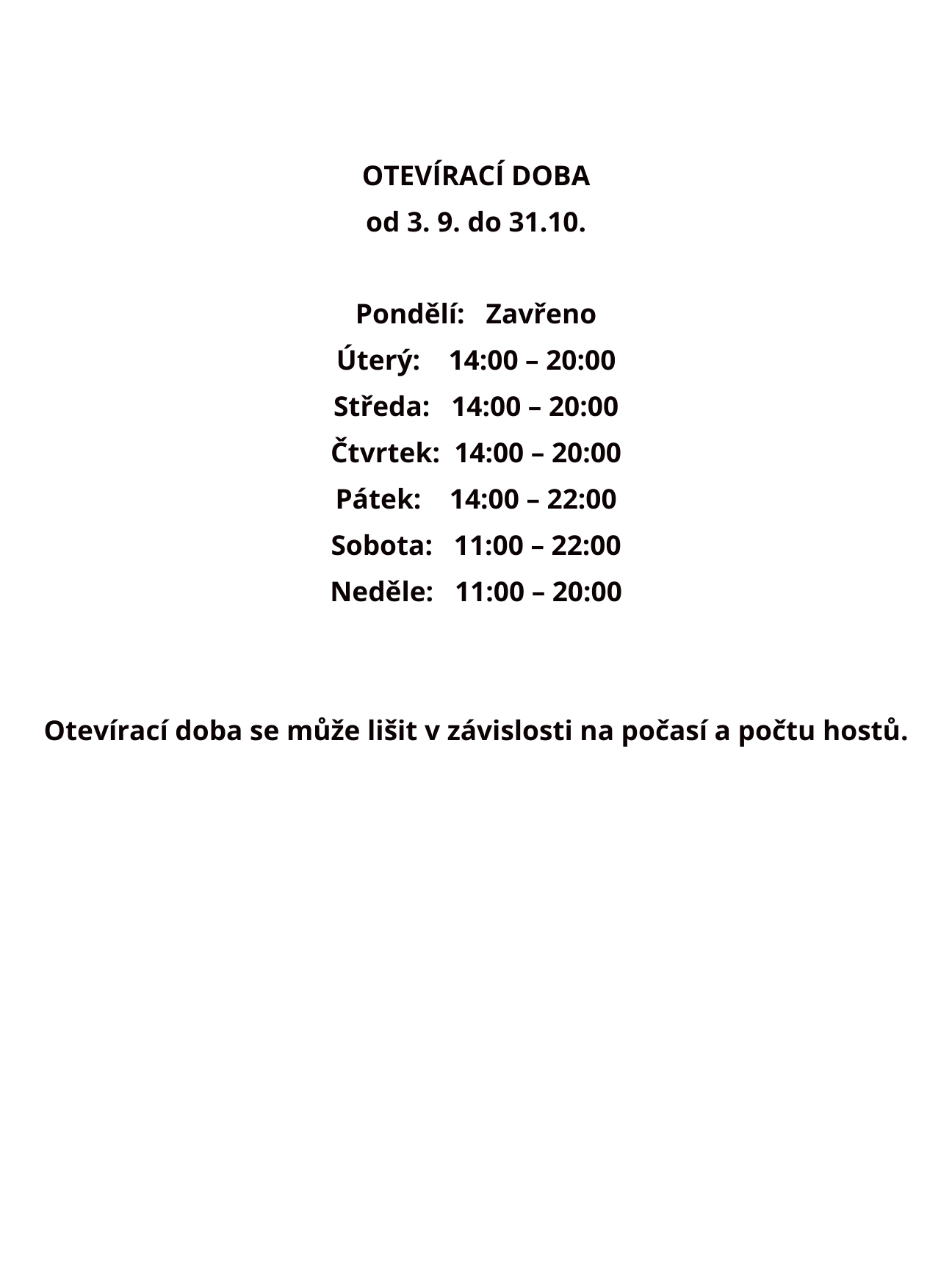 Nová otevírací doba 